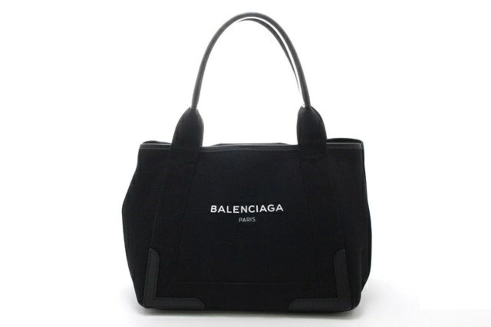 Balenciaga Navy Blue Cabas Handbag Canvas Black